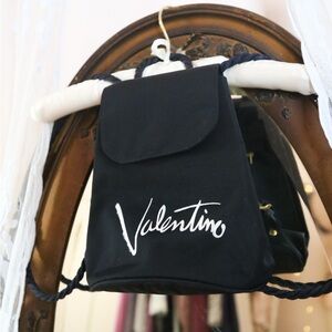 Valentino Garavani Sport Mini Black Nylon Backpack Rope Strap Stitched Logo